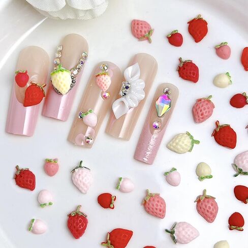 100pcs Cream Strawberry Nail Charms Cute Small Strawberry Charms for Nails Design 3D Strawberries Nail Art Charms Women Manicure Decor Fruit Charm Resin Accessories Flatback Rhinestones for Crafts in Saudi Arabia