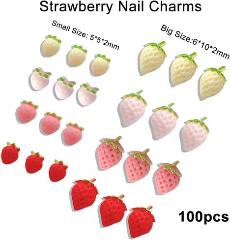 100pcs Cream Strawberry Nail Charms Cute Small Strawberry Charms for Nails Design 3D Strawberries Nail Art Charms Women Manicure Decor Fruit Charm Resin Accessories Flatback Rhinestones for Crafts in Saudi Arabia
