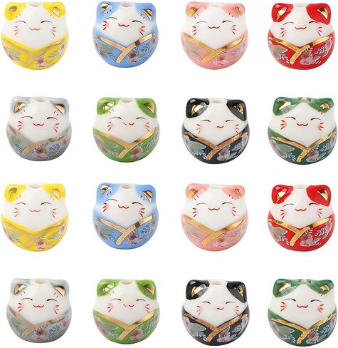16Pcs Mix Ceramic Lucky Cat Colorful Porcelain Beads for Jewelry Making DIY Necklace Bracelet Charms Handmade Craft Supplies in Saudi Arabia