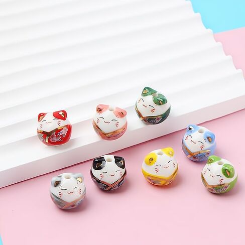 16Pcs Mix Ceramic Lucky Cat Colorful Porcelain Beads for Jewelry Making DIY Necklace Bracelet Charms Handmade Craft Supplies in Saudi Arabia