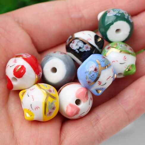 16Pcs Mix Ceramic Lucky Cat Colorful Porcelain Beads for Jewelry Making DIY Necklace Bracelet Charms Handmade Craft Supplies in Saudi Arabia