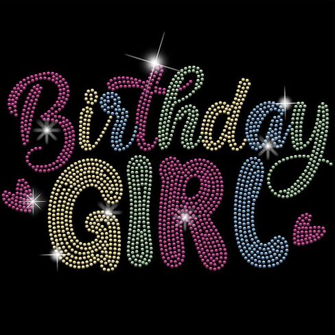 SUPERDANT Birthday Girl Crystal Rhinestone Decals Heart Shape Rhinestone Transfers Patches Iron on Applique Diamond Heat Transfer Sticker for Birthday Girl Hooded Clothing Decoration in Saudi Arabia