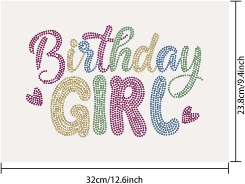 SUPERDANT Birthday Girl Crystal Rhinestone Decals Heart Shape Rhinestone Transfers Patches Iron on Applique Diamond Heat Transfer Sticker for Birthday Girl Hooded Clothing Decoration in Saudi Arabia