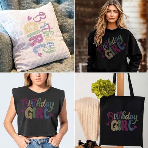 SUPERDANT Birthday Girl Crystal Rhinestone Decals Heart Shape Rhinestone Transfers Patches Iron on Applique Diamond Heat Transfer Sticker for Birthday Girl Hooded Clothing Decoration in Saudi Arabia