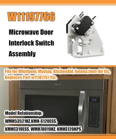 مجموعة حامل ومفتاح قفل باب الميكروويف W11197766 متوافقة مع Whirlpool، Maytag، KitchenAid، Amana، Jenn-Air إلخ، يستبدل الجزء W11187757 إلخ in Kuwait