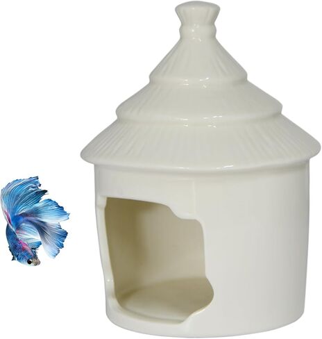 Saim Cute Aquarium Decorations Ceramic Palace Little Grass Hut Shaped Toad House, Betta Fish Tank Accessory Decor Ornament Hideout Pleco Cave for Fish Playing or Hiding - White in Saudi Arabia