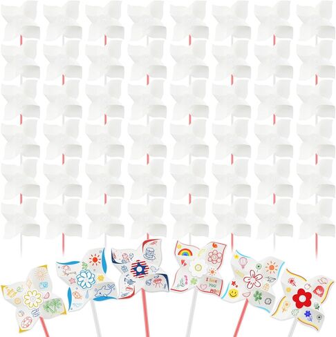 110pcs Summer Activities for Kids – DIY Paper Pinwheels Crafts, Blanks White Windmill Kits Bulk for 4th of July, Classroom Party, Back to School, Easter, Spring Art Projects in Saudi Arabia