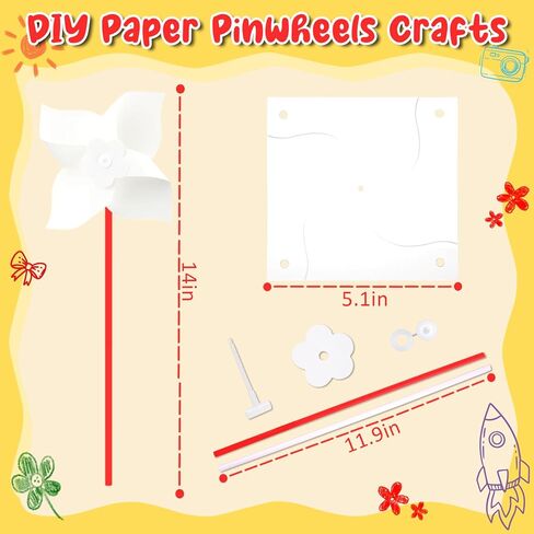 110pcs Summer Activities for Kids – DIY Paper Pinwheels Crafts, Blanks White Windmill Kits Bulk for 4th of July, Classroom Party, Back to School, Easter, Spring Art Projects in Saudi Arabia