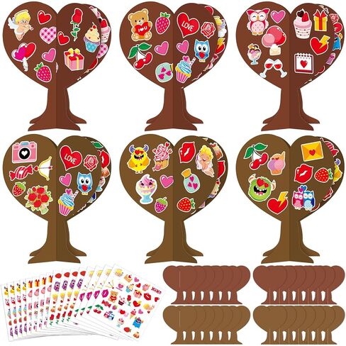 1038pcs Valentines 3D Love Heart Tree Craft for Kids Valentine's Day DIY Heart-Shaped Art Craft Kits with 990Pcs Stickers for Classroom Home School Kindergarten Activity Decoration, 24 Sets in Saudi Arabia