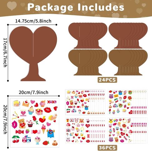 1038pcs Valentines 3D Love Heart Tree Craft for Kids Valentine's Day DIY Heart-Shaped Art Craft Kits with 990Pcs Stickers for Classroom Home School Kindergarten Activity Decoration, 24 Sets in Saudi Arabia