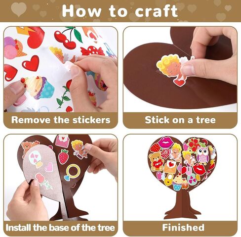 1038pcs Valentines 3D Love Heart Tree Craft for Kids Valentine's Day DIY Heart-Shaped Art Craft Kits with 990Pcs Stickers for Classroom Home School Kindergarten Activity Decoration, 24 Sets in Saudi Arabia