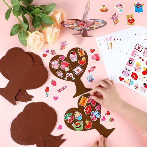 1038pcs Valentines 3D Love Heart Tree Craft for Kids Valentine's Day DIY Heart-Shaped Art Craft Kits with 990Pcs Stickers for Classroom Home School Kindergarten Activity Decoration, 24 Sets in Saudi Arabia