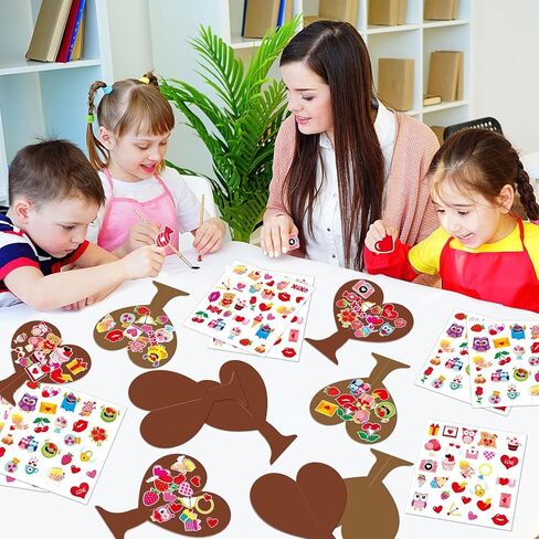 1038pcs Valentines 3D Love Heart Tree Craft for Kids Valentine's Day DIY Heart-Shaped Art Craft Kits with 990Pcs Stickers for Classroom Home School Kindergarten Activity Decoration, 24 Sets in Saudi Arabia