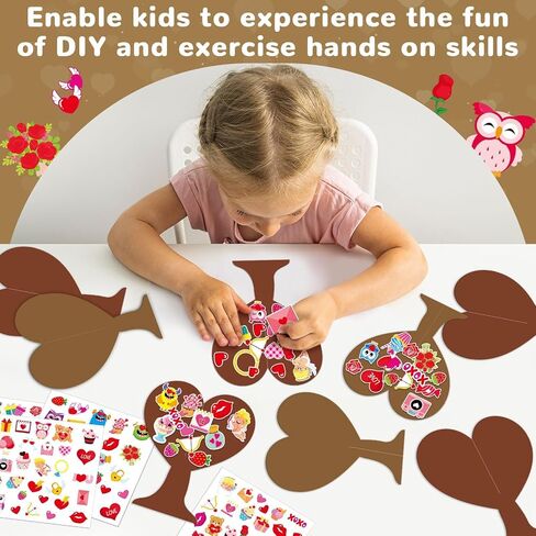 1038pcs Valentines 3D Love Heart Tree Craft for Kids Valentine's Day DIY Heart-Shaped Art Craft Kits with 990Pcs Stickers for Classroom Home School Kindergarten Activity Decoration, 24 Sets in Saudi Arabia