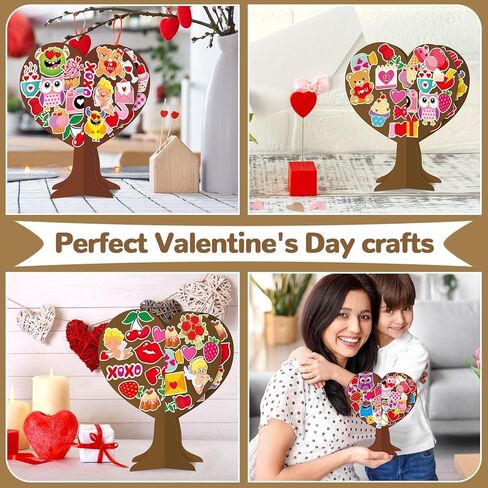 1038pcs Valentines 3D Love Heart Tree Craft for Kids Valentine's Day DIY Heart-Shaped Art Craft Kits with 990Pcs Stickers for Classroom Home School Kindergarten Activity Decoration, 24 Sets in Saudi Arabia