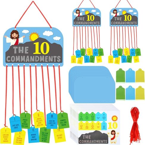 Kigeli 24 Sets Ten Commandments Mobile Craft Kits 10 Commandments Religious DIY Paper Stickers Crafts for Sunday School Christian Church Home Bible Activities VBS DIY Supplies in Saudi Arabia
