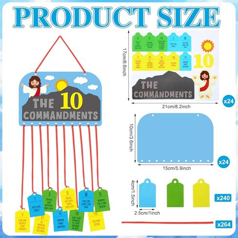 Kigeli 24 Sets Ten Commandments Mobile Craft Kits 10 Commandments Religious DIY Paper Stickers Crafts for Sunday School Christian Church Home Bible Activities VBS DIY Supplies in Saudi Arabia