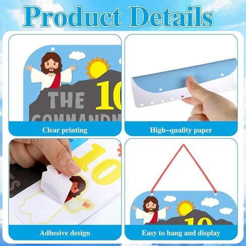 Kigeli 24 Sets Ten Commandments Mobile Craft Kits 10 Commandments Religious DIY Paper Stickers Crafts for Sunday School Christian Church Home Bible Activities VBS DIY Supplies in Saudi Arabia