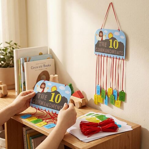 Kigeli 24 Sets Ten Commandments Mobile Craft Kits 10 Commandments Religious DIY Paper Stickers Crafts for Sunday School Christian Church Home Bible Activities VBS DIY Supplies in Saudi Arabia