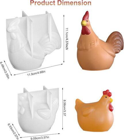 2Pcs Chicken Resin Molds, Cute 3D Cock and Hen Silicone Epoxy Moulds, Lifelike Large Animal Silicone Molds for Resin Casting, DIY Craft, Home Office Cabinets Wall Desktop Decor in Saudi Arabia