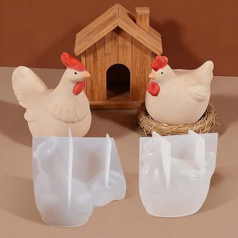 2Pcs Chicken Resin Molds, Cute 3D Cock and Hen Silicone Epoxy Moulds, Lifelike Large Animal Silicone Molds for Resin Casting, DIY Craft, Home Office Cabinets Wall Desktop Decor in Saudi Arabia