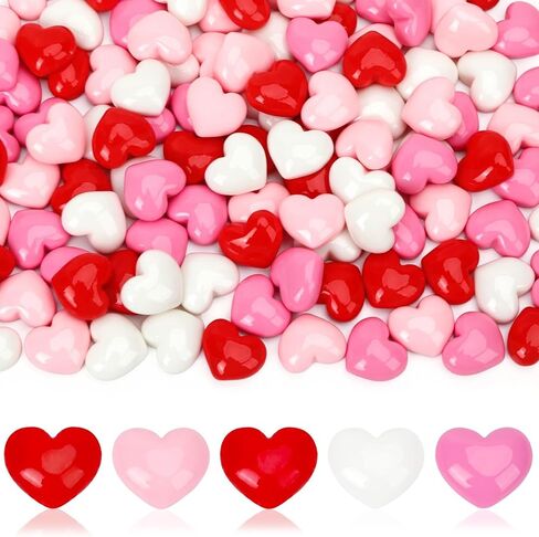 JANYUN Mini Hearts for Crafts, 120PCS Tiny Resin Hearts Valentine's Charms, 0.54x0.47inch Miniature Decor for Nails, Jewelry, Cards, Gift Box Filler, Home Party Decor (Red, Pink, White) in Saudi Arabia