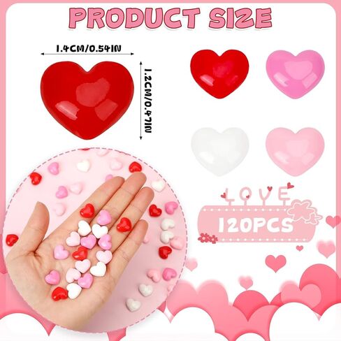 JANYUN Mini Hearts for Crafts, 120PCS Tiny Resin Hearts Valentine's Charms, 0.54x0.47inch Miniature Decor for Nails, Jewelry, Cards, Gift Box Filler, Home Party Decor (Red, Pink, White) in Saudi Arabia