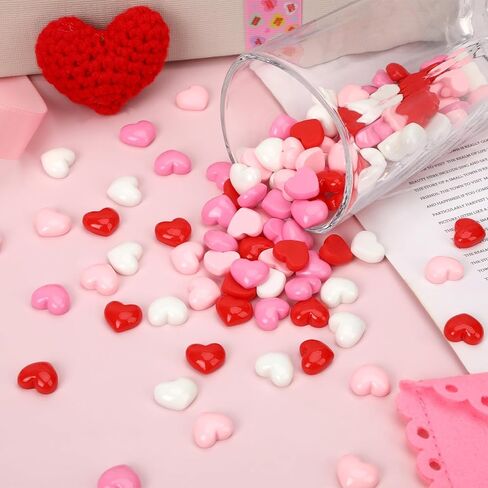 JANYUN Mini Hearts for Crafts, 120PCS Tiny Resin Hearts Valentine's Charms, 0.54x0.47inch Miniature Decor for Nails, Jewelry, Cards, Gift Box Filler, Home Party Decor (Red, Pink, White) in Saudi Arabia