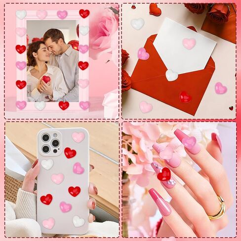JANYUN Mini Hearts for Crafts, 120PCS Tiny Resin Hearts Valentine's Charms, 0.54x0.47inch Miniature Decor for Nails, Jewelry, Cards, Gift Box Filler, Home Party Decor (Red, Pink, White) in Saudi Arabia