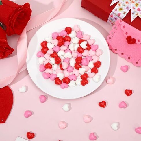 JANYUN Mini Hearts for Crafts, 120PCS Tiny Resin Hearts Valentine's Charms, 0.54x0.47inch Miniature Decor for Nails, Jewelry, Cards, Gift Box Filler, Home Party Decor (Red, Pink, White) in Saudi Arabia