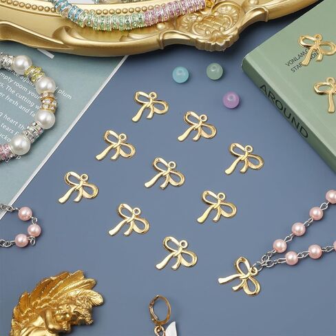 Gadpiparty 100pcs Gold Bow Charms, Bow Charms for Jewelry Making, DIY Accessories for Jewelry Making Bag Decor Arts Crafts Beading Supplies in Saudi Arabia