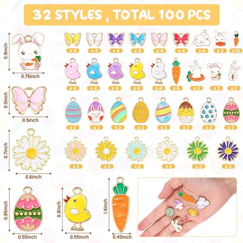 Geosar 100 Pcs Easter Charms Chick Bunny Carrot Egg Pendant Cute Holiday Charms for Jewelry Making Animal Rabbit Butterfly Daisy Pendant for Necklace Bracelet Earrings DIY Crafts Supply in Saudi Arabia