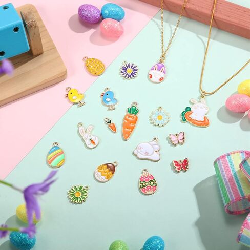 Geosar 100 Pcs Easter Charms Chick Bunny Carrot Egg Pendant Cute Holiday Charms for Jewelry Making Animal Rabbit Butterfly Daisy Pendant for Necklace Bracelet Earrings DIY Crafts Supply in Saudi Arabia