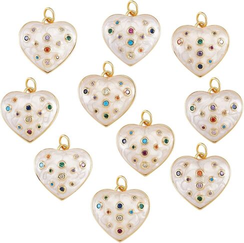 10 Pieces Heart Enamel Charm with Cubic Zirconia Colorful Love Charm Real 18K Gold Plated for Jewelry Necklace Bracelet Earring Making Crafts in Saudi Arabia