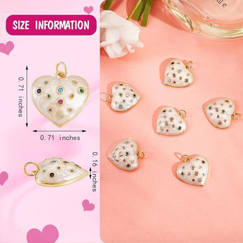 10 Pieces Heart Enamel Charm with Cubic Zirconia Colorful Love Charm Real 18K Gold Plated for Jewelry Necklace Bracelet Earring Making Crafts in Saudi Arabia