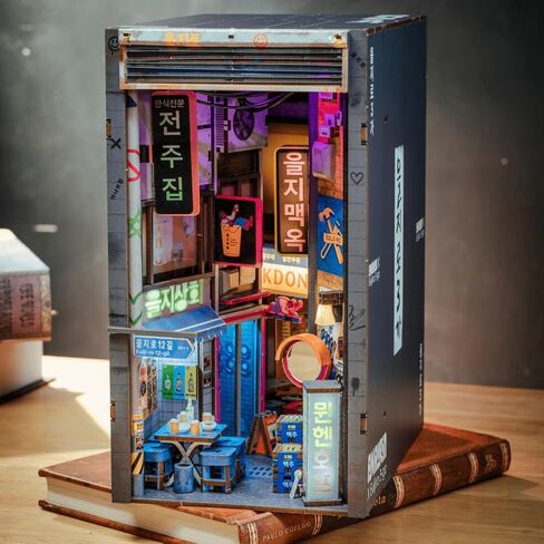 مجموعة Anavrin Book Nook Kit سيول هيبجيرو DIY كتاب خشبي ثلاثي الأبعاد للبالغين والمراهقين ومحبي الكتب، رف الكتب يُدرج ديكور المكتبة، هدية إبداعية للعائلة والأصدقاء وكبار السن in Kuwait