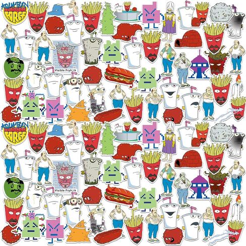 مجموعة متنوعة من الملصقات الفاخرة الكبيرة من Aqua Teen Hunger Force مقاس 50 قطعة من الفينيل - ملصقات كرتونية مقطوعة بالقالب لأجهزة الكمبيوتر المحمول، وزجاجة مياه، وسجلات القصاصات، والكمبيوتر اللوحي، داخليًا وخارجيًا in Kuwait
