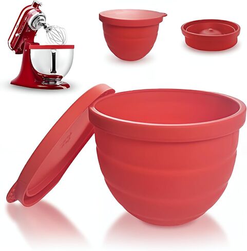 Silicone Liners for Kitchenaid Mixer, Silicone Bowl Insert for Kitchen Aid Stand 5QT, 1PC Red Silicone Liner with Lid - Non-Slip, Dishwasher Safe Replacement Accessories and Attachment in Saudi Arabia