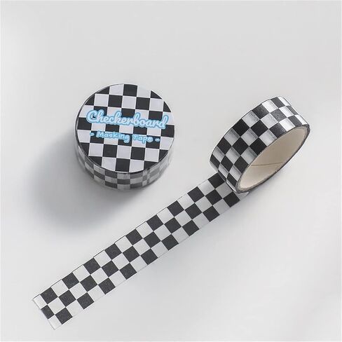 2 Pcs Black White Decorative Washi DIY Fade-Resistant Arts Black and White Washi Tape and Crafts Tape Arts Tape Compact Checkerboard Pattern Paper Tape and Crafts Tape ，Adhesives in Saudi Arabia