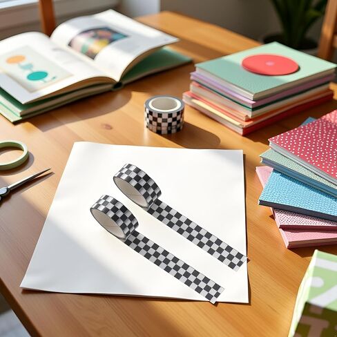 2 Pcs Black White Decorative Washi DIY Fade-Resistant Arts Black and White Washi Tape and Crafts Tape Arts Tape Compact Checkerboard Pattern Paper Tape and Crafts Tape ，Adhesives in Saudi Arabia
