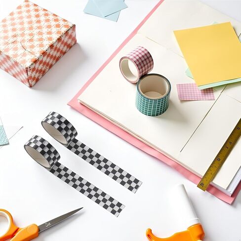 2 Pcs Black White Decorative Washi DIY Fade-Resistant Arts Black and White Washi Tape and Crafts Tape Arts Tape Compact Checkerboard Pattern Paper Tape and Crafts Tape ，Adhesives in Saudi Arabia