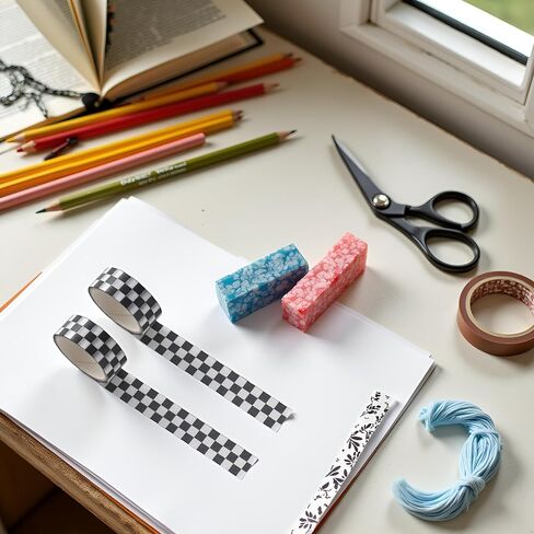 2 Pcs Black White Decorative Washi DIY Fade-Resistant Arts Black and White Washi Tape and Crafts Tape Arts Tape Compact Checkerboard Pattern Paper Tape and Crafts Tape ，Adhesives in Saudi Arabia