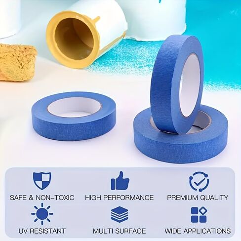 3 Rolls of Blue Masking Tape - Multi-Surface Painter's Tape for Painting & Decorating, Durable & Easy to Remove, Decorating Supplies | Decorative Tape | Smooth Texture in Saudi Arabia