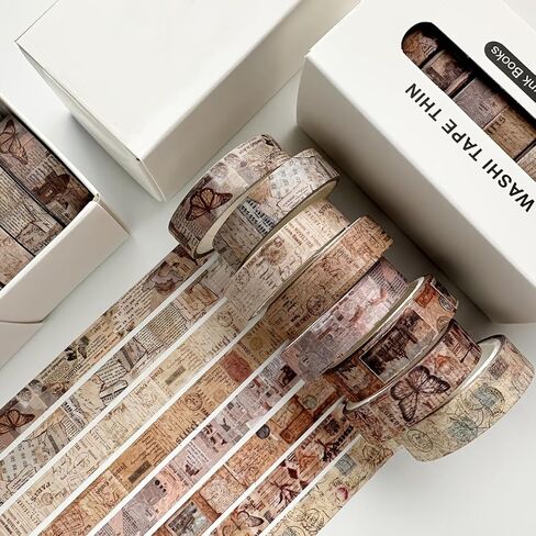 Vintage Style Tape Set (8 Rolls) - Gingham and Plaid Patterns, Journal & Scrapbook Decorative Stickers, DIY Craft Supplies (Brown) in Saudi Arabia