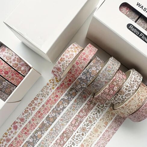 Vintage Style Tape Set (8 Rolls) - Gingham and Plaid Patterns, Journal & Scrapbook Decorative Stickers, DIY Craft Supplies (Brown) in Saudi Arabia