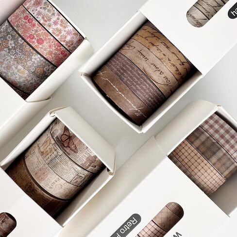 Vintage Style Tape Set (8 Rolls) - Gingham and Plaid Patterns, Journal & Scrapbook Decorative Stickers, DIY Craft Supplies (Brown) in Saudi Arabia