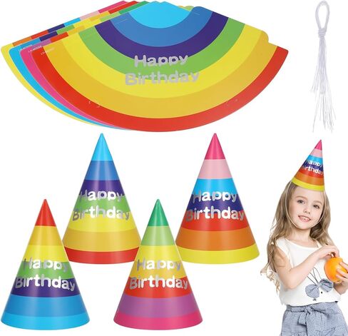 Rainbow Birthday Cone Hats 20 Pieces Party Paper Caps for Adults and Kids 8-Inch Cone Headwear Ideal for Birthday Celebrations and Classroom Parties in Saudi Arabia