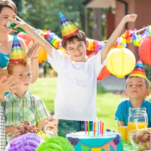 Rainbow Birthday Cone Hats 20 Pieces Party Paper Caps for Adults and Kids 8-Inch Cone Headwear Ideal for Birthday Celebrations and Classroom Parties in Saudi Arabia