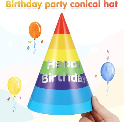 Rainbow Birthday Cone Hats 20 Pieces Party Paper Caps for Adults and Kids 8-Inch Cone Headwear Ideal for Birthday Celebrations and Classroom Parties in Saudi Arabia