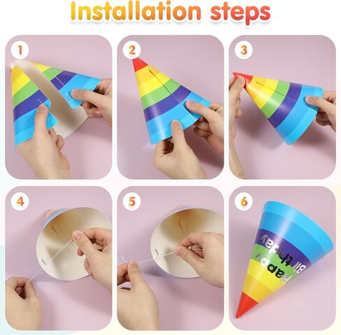 Rainbow Birthday Cone Hats 20 Pieces Party Paper Caps for Adults and Kids 8-Inch Cone Headwear Ideal for Birthday Celebrations and Classroom Parties in Saudi Arabia